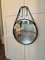 Zwarte ronde spiegel met leren band, Ophalen, Minder dan 50 cm, Rond, Zo goed als nieuw