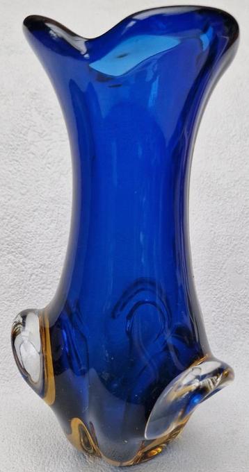 MURANO glaskunst Sommerso flower vase Kobaltblauw - Oranje beschikbaar voor biedingen