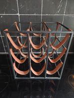 Wijnrek zwart met leren bandjes, Ophalen, Metaal, Minder dan 50 cm