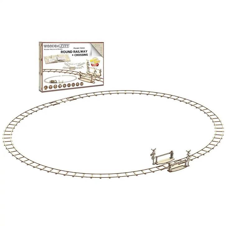 3D Houten Puzzel Round Railway + Crossing 1:40 -  DIY Build, Hobby en Vrije tijd, Modeltreinen | H0, Nieuw, Rails, Gelijkstroom of Wisselstroom