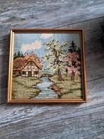 Vintage Borduurwerk Schilderij met Gouden Lijst, Antiek en Kunst, Kunst | Etsen en Gravures, Ophalen of Verzenden