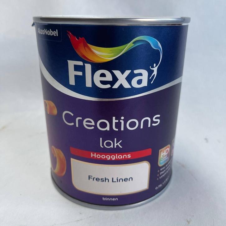 Flexa Creations Lak Verf Fresh Linen Wit Hoogglans 750ml, Doe-het-zelf en Verbouw, Verf, Beits en Lak, Nieuw, Lak, Minder dan 5 liter
