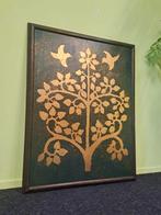 Groot oud. Vintage schilderij op hout goud levensboom, Antiek en Kunst, Ophalen