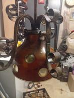 Vintage Brutalist hanglamp glas koper en smerdijzer, Gebruikt, 50 tot 75 cm, Vintage, Ophalen of Verzenden