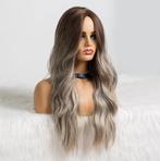 Asblonde Bruine Ombre Lange Pruik Met Slag Haar Blonde Dames, Verzenden, Nieuw, Pruik of Haarverlenging