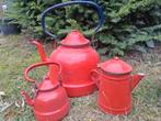 Emaille  set rood waterketel koffiepot en keteltje, Antiek en Kunst, Antiek | Emaille, Ophalen of Verzenden