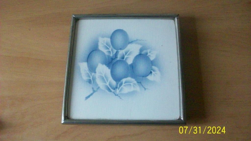 Porseleinen onderzetters met chrome rand., Antiek en Kunst, Antiek | Porselein, Ophalen of Verzenden