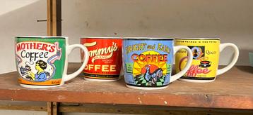 Vintage Koffiemokken Set - Retro Reclame beschikbaar voor biedingen