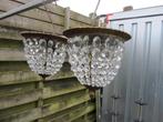 2 ZEER MOOIE IDENTIEKE ANTIEKE KRISTALLEN PLAFONNIERES, Huis en Inrichting, Lampen | Plafondlampen, Ophalen, Gebruikt, KRISTAL