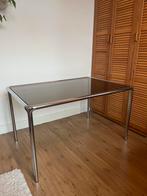Vintage eettafel met chromen frame en gerookt glas, Ophalen