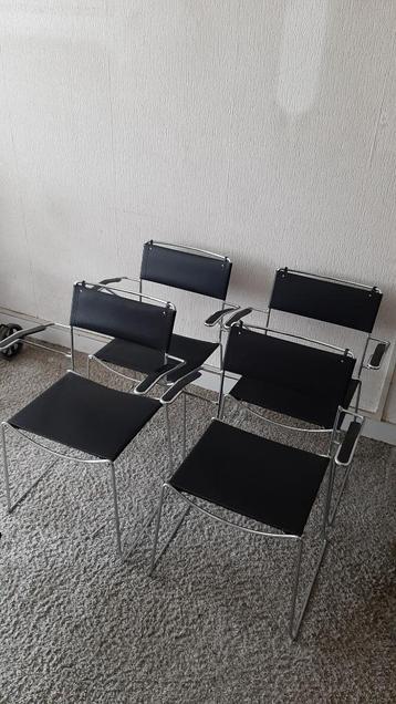4 design stoelen Belotti chrome /zwart leer (spagetti) alias