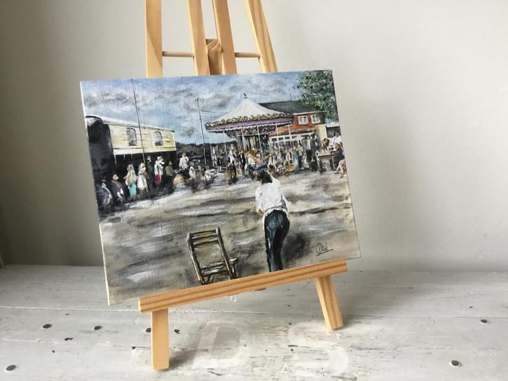 Acryl schilderij. Draaimolen op de kermis in Halle., Antiek en Kunst, Kunst | Schilderijen | Klassiek, Ophalen