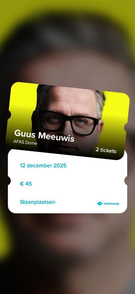 2x ticket guus meeuwis 12 dec!!, Tickets en Kaartjes, Evenementen en Festivals, Twee personen
