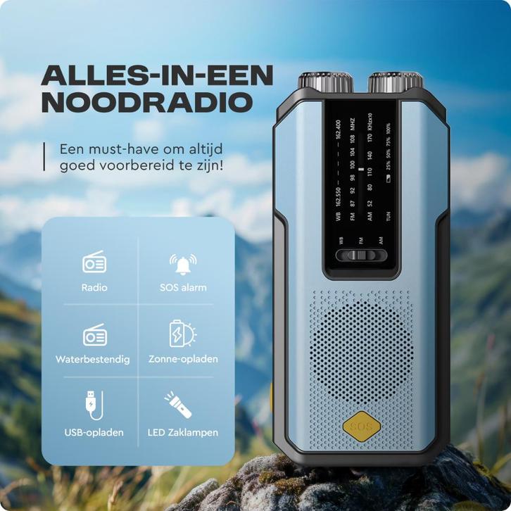 Noodradio Solar Opwindbaar - Powerbank - Zaklamp, Audio, Tv en Foto, Radio's, Nieuw, Radio, Ophalen of Verzenden