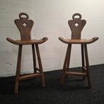 Vintage brutalist Spaanse houten kruk barkruk, Ophalen, Gebruikt, 60 tot 90 cm, 1 kruk