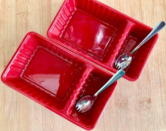 ‼️2 Kleurige Frites Bakjes met bestekje, Huis en Inrichting, Keuken | Keukenbenodigdheden, Gebruikt, Ophalen of Verzenden