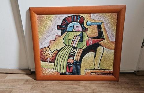 ZGAN Schilderij B. Long - Azteken - 59 x 69 (op kokostegel), Antiek en Kunst, Kunst | Schilderijen | Modern, Ophalen of Verzenden