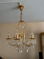 Klassieke gouden kroonluchter met kristallen, Ophalen, Gebruikt, Metaal