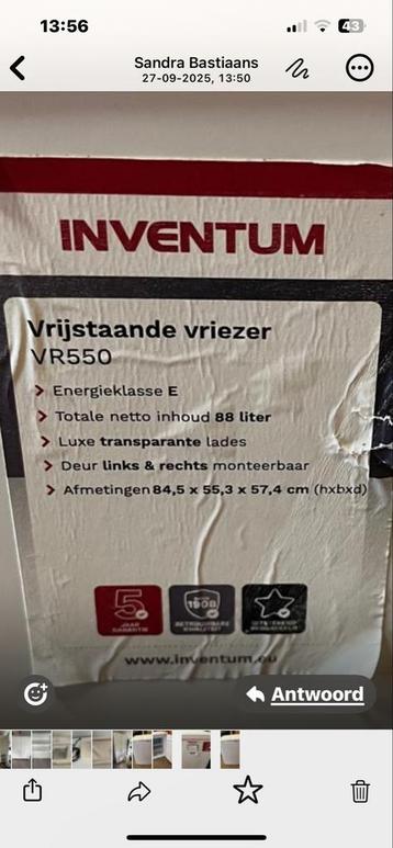 Inventum Vrieskast - 3 maanden gebruikt beschikbaar voor biedingen