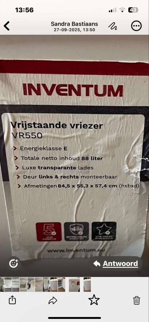 Inventum Vrieskast - 3 maanden gebruikt, Witgoed en Apparatuur, Vriezers en Diepvrieskisten, Zo goed als nieuw, Vrijstaand, Vrieskast