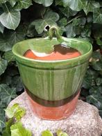 Terracotta muur / hang bloempot groen geglazuurd, Rond, Ophalen of Verzenden, Aardewerk, Minder dan 40 cm