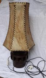 Vintage ‘50 - ‘70 Wagenwiel as Tafellamp met Lederen Kap, Antiek en Kunst, Ophalen