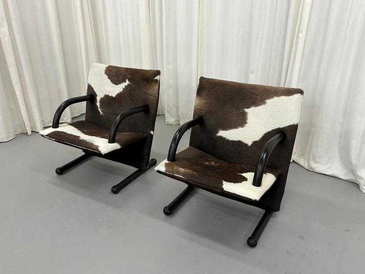 Arflex T-line stoelen (2x), Huis en Inrichting, Stoelen, Gebruikt, Twee, Leer, Overige kleuren, Ophalen