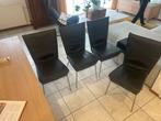 Zwarte lederen eetkamerstoelen - set van 6 beschik na kerst, Huis en Inrichting, Stoelen, Ophalen, Gebruikt, Zwart, Leer