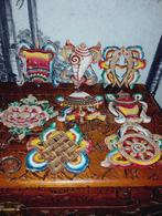 Tibetaans houten geluks amuletten 9 stuks, Antiek en Kunst, Ophalen of Verzenden