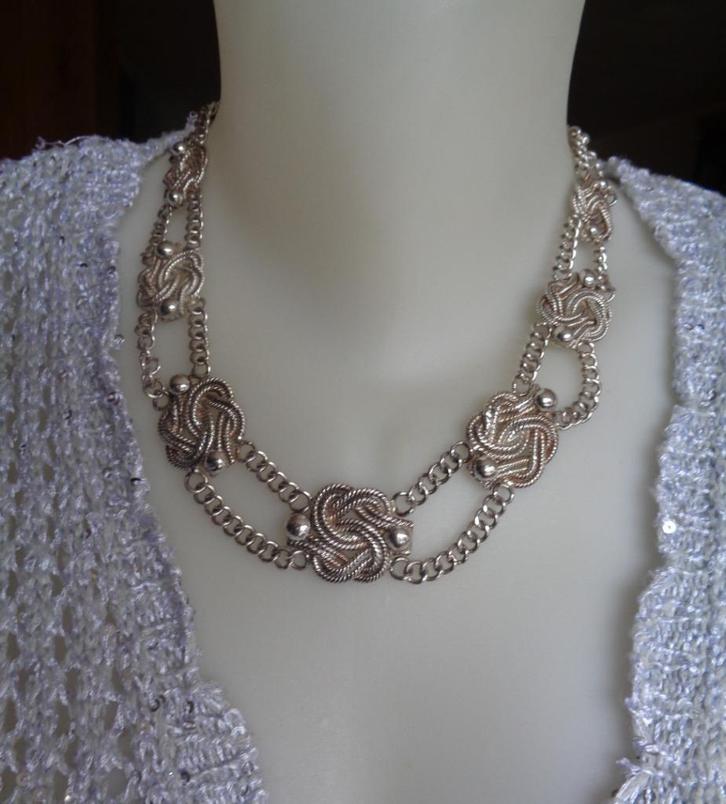zilveren ketting met Surinaamse mattenklopper [065], Sieraden, Tassen en Uiterlijk, Kettingen, Zo goed als nieuw, Zilver, Zilver