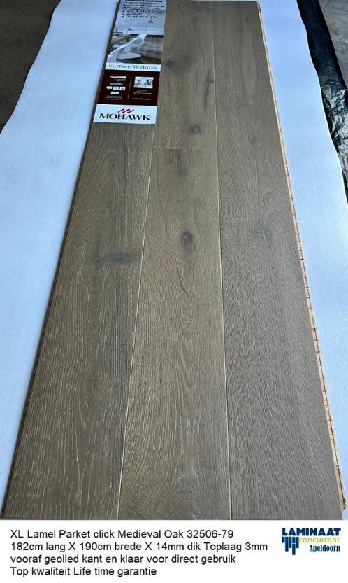 XL Lamel Parket click Medieval Oak 14mm dik €39,95m2, Huis en Inrichting, Stoffering | Vloerbedekking, Nieuw, Parket, Bruin, 75 m² of meer