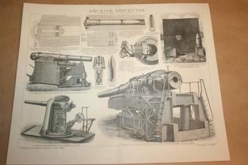 Antieke prent - Militair geschut 19e eeuw - Circa 1885 !! beschikbaar voor biedingen