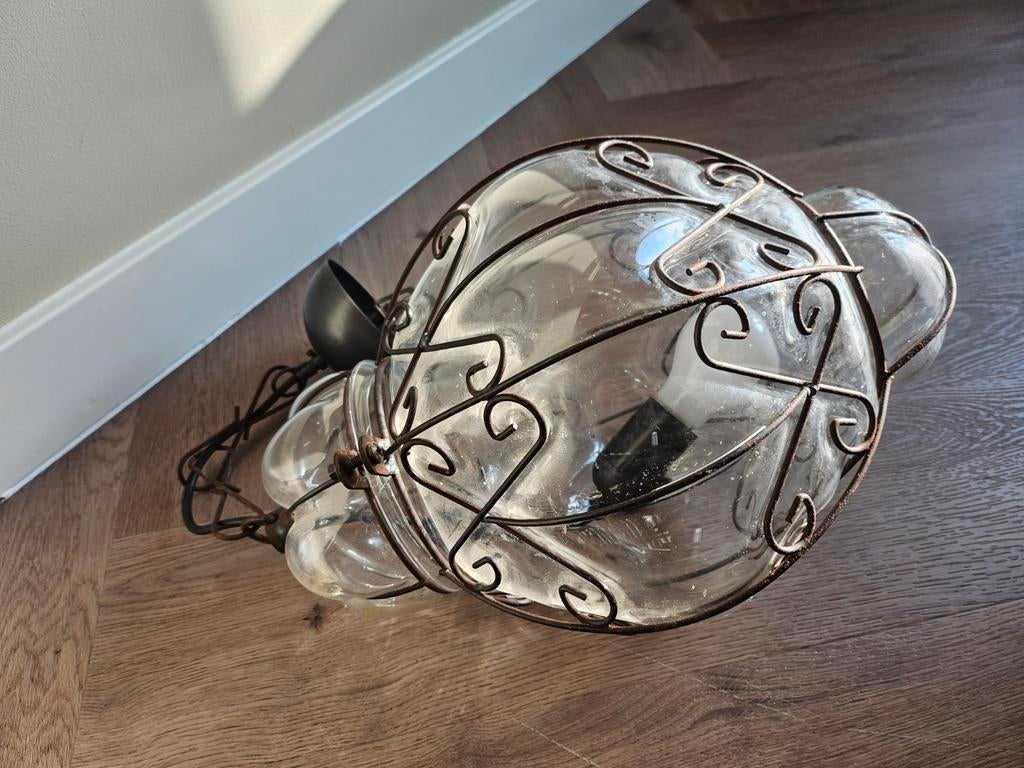 Mooie hanglamp met glazen details, Huis en Inrichting, Lampen | Hanglampen, Gebruikt, Vintage, Ophalen of Verzenden, Glas