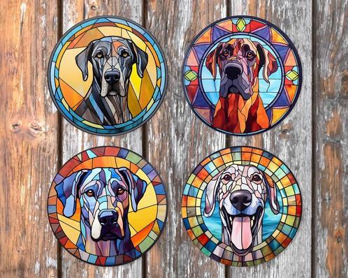 Duitse Dog Glas in Lood onderzetters met houder rond, Huis en Inrichting, Woonaccessoires | Onderzetters, Nieuw, Glas of Kopje