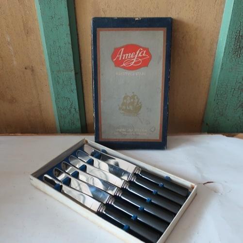 AMEFA Apeldoorn set 6 messen stainless originele doos, Antiek en Kunst, Antiek | Bestek, Ophalen of Verzenden