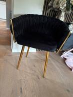 4 stuks Zwarte Velvet Stoelen met Gouden Poten, Huis en Inrichting, Stoelen, Ophalen, Zwart, Zo goed als nieuw, Metaal