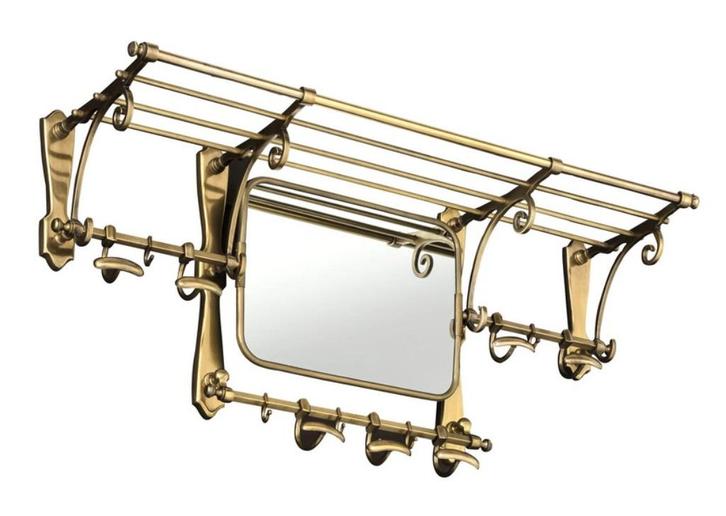 Koperen kapstok Eichholtz Old French wandkapstok met spiegel, Huis en Inrichting, Woonaccessoires | Kapstokken, Nieuw, Wandkapstok
