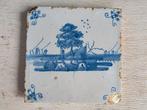 Antieke tegel Delfts blauw landschap 13x13x1cm, Ophalen of Verzenden