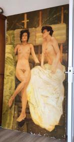 GROOT EROTISCH TAFEREEL GESCHILDERD OP HARDBOARD, Antiek en Kunst, Ophalen