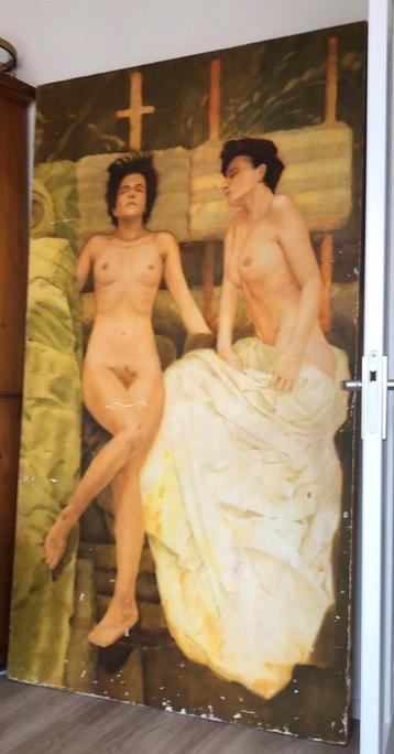 GROOT EROTISCH TAFEREEL GESCHILDERD OP HARDBOARD beschikbaar voor biedingen