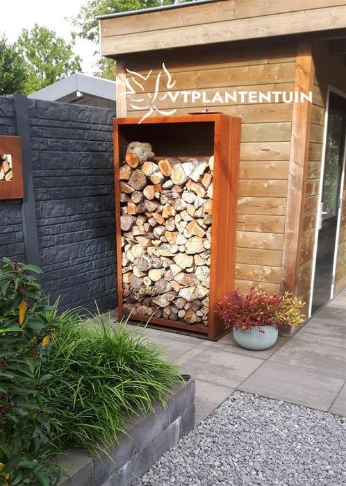 Houtopslag staand B100cm x D40cm. x H180cm van cortenstaal, Tuin en Terras, Haardhout, Blokken, Overige houtsoorten, Minder dan 3 m³