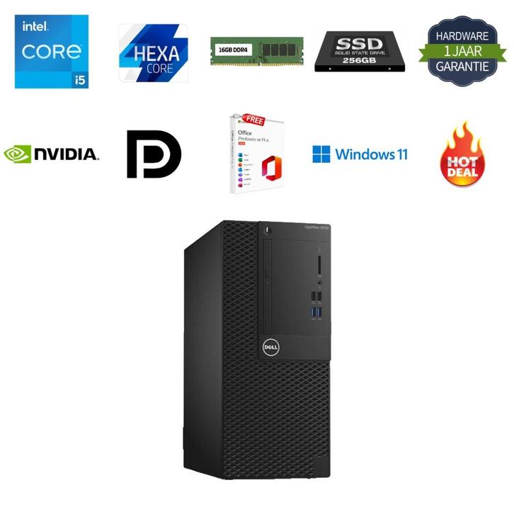 Dell EX3 i5-8500 4.1GHz 16GB 256GB SSD Nvidia K2200 Office24, Computers en Software, Desktop Pc's, Refurbished, 4 Ghz of meer