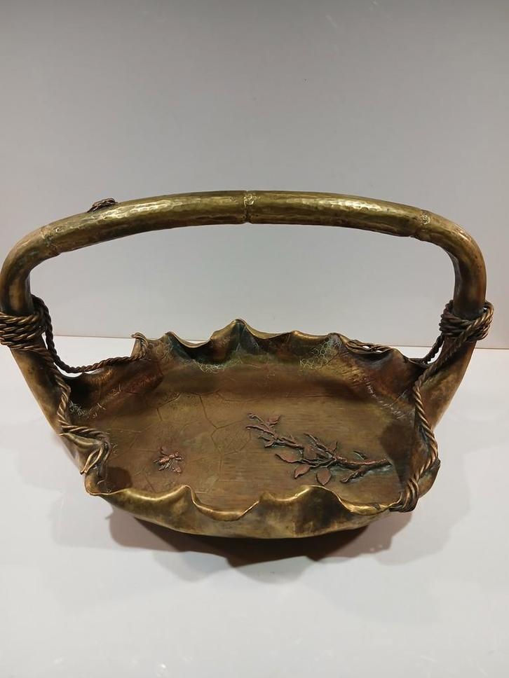 Antieke Jugendstil Messing Schaal - Natuurlijk Design, Antiek en Kunst, Antiek | Schalen, Ophalen of Verzenden