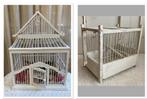 2x Brocante witte houten oude vogelkooi - vogelkooitjes, Antiek en Kunst, Ophalen of Verzenden