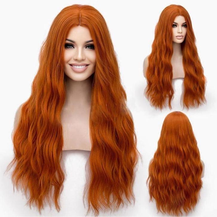 Pruik lang oranje haar met golfjes zonder pony, Sieraden, Tassen en Uiterlijk, Uiterlijk | Haarverzorging, Nieuw, Pruik of Haarverlenging