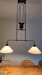 Vintage dubbele hanglamp met uittrekbare katrol, Ophalen, Gebruikt, Vintage, Glas