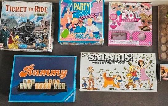 Leuke spellen -  Rummy, Salaris, Party&co, LOLsuprise!, Hobby en Vrije tijd, Gezelschapsspellen | Bordspellen, Zo goed als nieuw