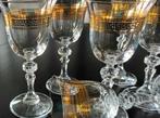 7 wijnglazen met klassieke goudkleur rand jaren 50, Ophalen, Glas of Glazen, Overige stijlen, Glas