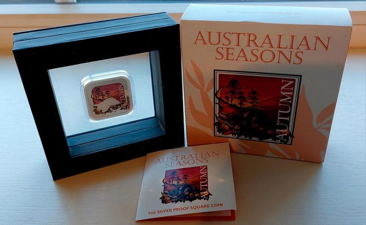 Zilveren 1 oz Squere Coin Autumn proof 2013., Postzegels en Munten, Munten | Oceanië, Setje, Zilver, Ophalen of Verzenden