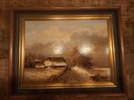 Schilderij olieverf op paneel winterlandschap, Antiek en Kunst, Ophalen of Verzenden